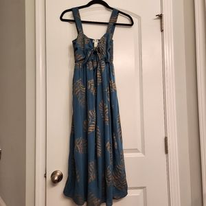 Motherhood maternity Teal Summer Dress with gold leaf print